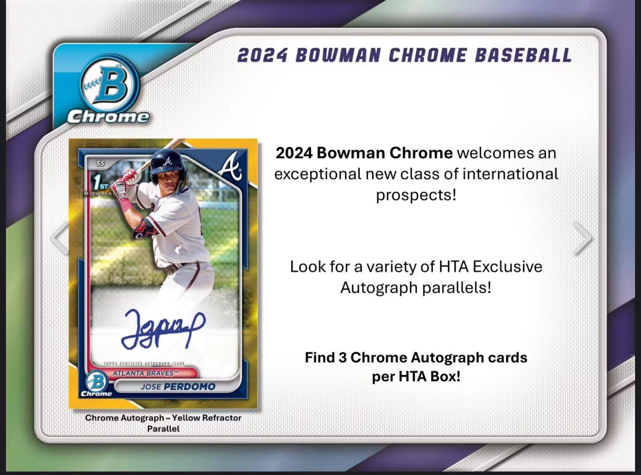 2024 BOWMAN CHROME BASEBALL HOBBY HTA BOX - 3 Autos Per Box! Fresh From Case! view 2