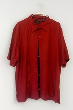 Nat Nast Silk Shirt Mens XL Red Cuban Guayabera Bowling Camp Retro Lounge Button