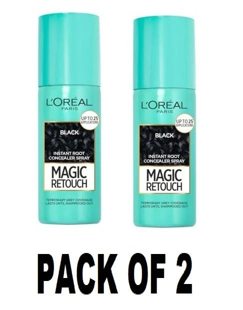 Loreal Paris Magic Retouch Root Concealer Spray Black 75ml Instant Grey Cover x2