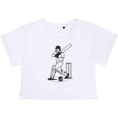 ''Cricket Batter Action'' Damen Baumwolle Crop Tops (CO054244)