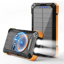 Wongkuo Solar Charger Power Bank - 49800mAh, with Built-In Charging Cords