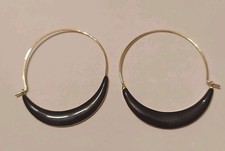 EARRINGS BLACK ENAMEL GOLDTONE HOOP