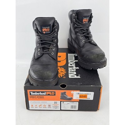 Timberland PRO Direct Attach Work Boots Mens 9 Black Leather Soft Toe -Good