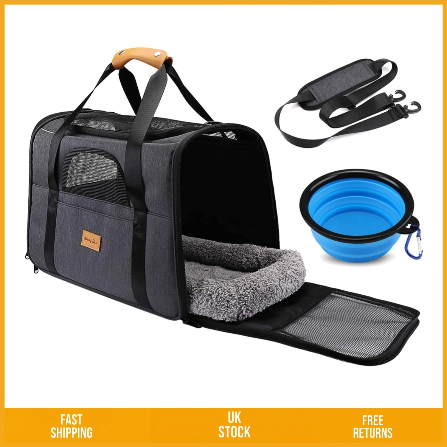 Sturdy Airline Approved Pet Carrier Bag with Mesh and Mat Grey Medium Max 7kg