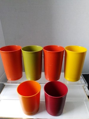 VINTAGE Set Of 6 Tupperware Harvest Colored Stackable Tumblers 4 - 1320, 2-1251