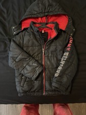 Tommy Hilfiger Boys Hooded Puffer Jacket Full Zip Black/Red Size 5