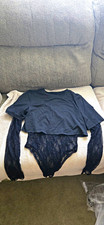 Women  s Black Long Sleeve Bodysuit Size M Semi-Transparent Solid One Piece