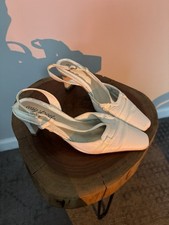 White Strappy Square Toe Slingback Kitten Heels