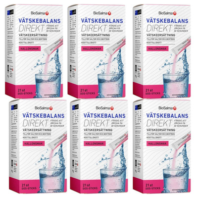 6x BioSalma Hydration Electrolyte Raspberry 21 Sticks Fluid, Salts Fast Dissolve