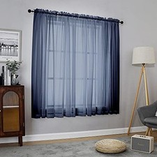 Voile Sheer Curtain Panels 54in Long 2 Pack, 42"W x 54"L Pack of 2 Navy Blue