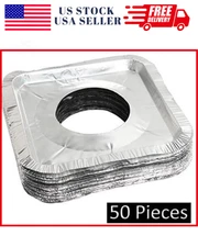 50 Pack Aluminum Foil Square Stove Burner Covers Disposable Heavy Thick Quality 