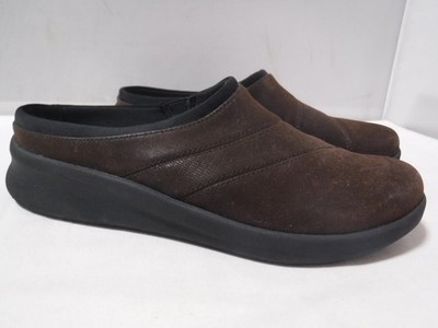 GA14 Women's Clarks Cloudsteppers Brown Lightweight Comfort Slide Clog Mules 7.5