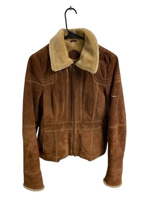Wilson s Suede Tan Penny Lane Quilted Warm Coat Vtg Tear On Sleeve Slim Fit