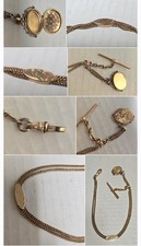 Antique JFSS Gold Filled Double Chain Albert Watch Locket Fob w/ Slider & T-Bar