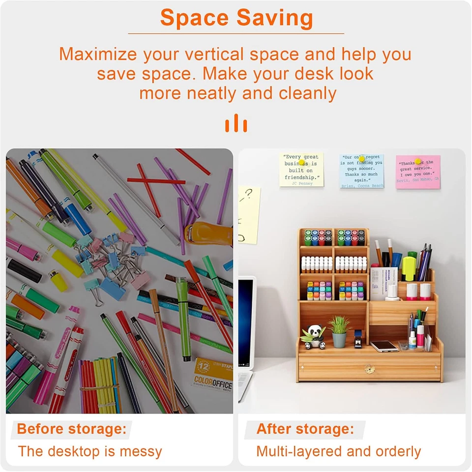 Organizer Da Scrivania in Legno Fai Da Te Da Te per Cancelleria, Grande Capacità - Immagine 4 di 4