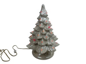 Vintage Pearl Iridescent Opalescent White Ceramic Tabletop Christmas Tree 13.5”