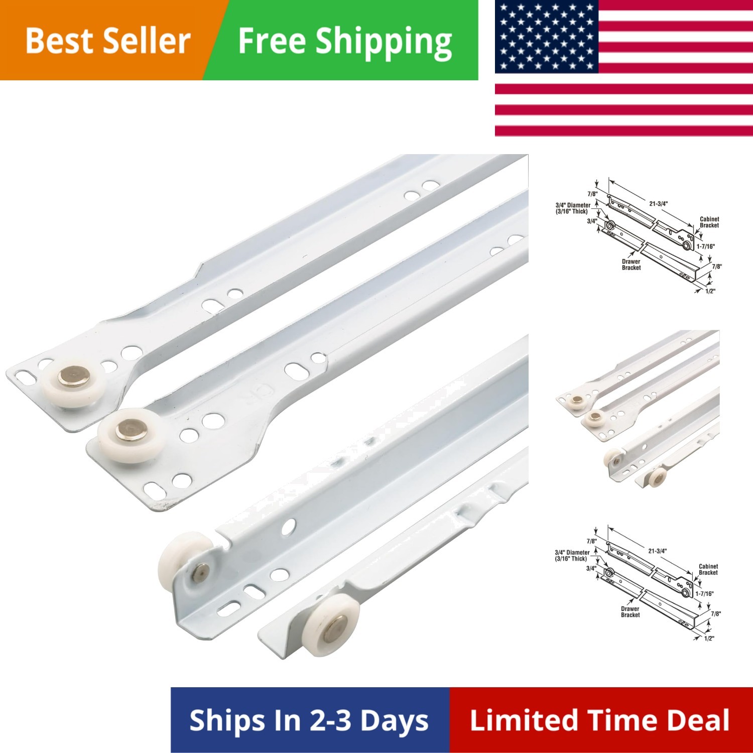 MP7213 Bottom Mount RV and Mobile Home Drawer Slides, White 
