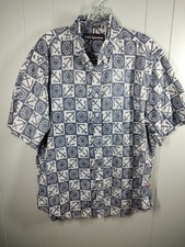 Reyn Spooner Shirt Men's XL Blue Nautical Reverse Print Hawaiian Vintage Aloha