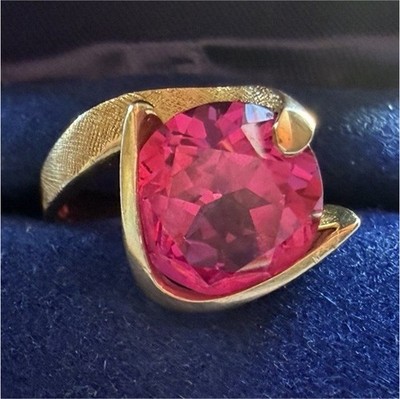 Vintage Strell 14kp Plumb Gold rosa Saphir Cocktail Ring Größe 8 3/4