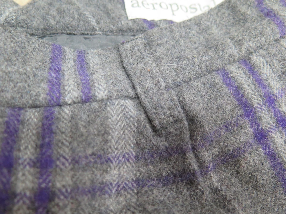 Pantalones cortos Aeropostale para mujer 00 tiro bajo a cuadros lana gris púrpura Foto 4 de 4