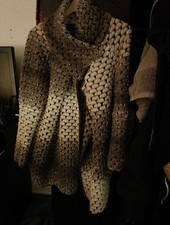 ASOS UK Size 12 Beige and Brown Checkered striped Wool Mix Long Coat 12- 14