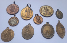 LOT OF 10 ANTIQUE FRENCH RELIGIOUS CHRISTIAN CHARM / PROTECTION MEDAL
