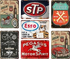 Retro Garage Tin Signs 7PCS Vintage Metal Wall Decor Men Cave Wall Decorations