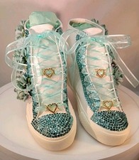 Aqua Blue Green Floral Bouquet Sneakers