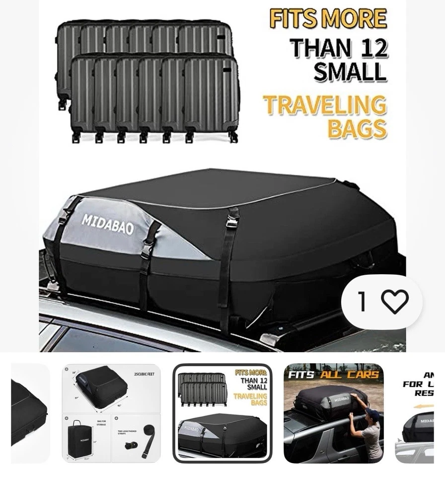 Roof Top Carrying Bags, 25 Cubic Feet Waterproof Rooftop Cargo Carrier + 6 NEW - Image 2 of 4
