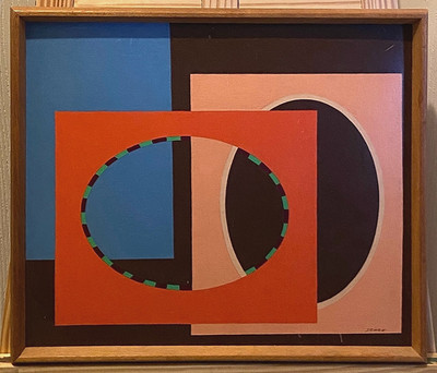 Vintage Original Abstract Artwork by John Schou, Signed, Circa 1970s, Framed