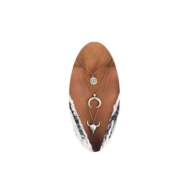 Boho Lagenlook Halskette Westernketten für Damen Stiefel Stierkopf Halskette Silber