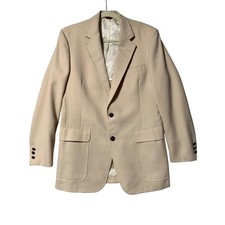 Jack Nicklaus Hart Schaffner Marx Mens Hopsack Blazer 42 R Beige Sport Coat Flaw
