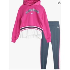 Reebok Girls Hoodie Legging 2 Piece Set Proud Pink Size 6 New Youth Kids