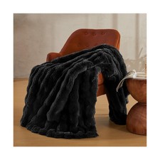 JELLYMONI Plush Faux Fur Throw Blanket Elegant Black Cozy Bed C... Fas