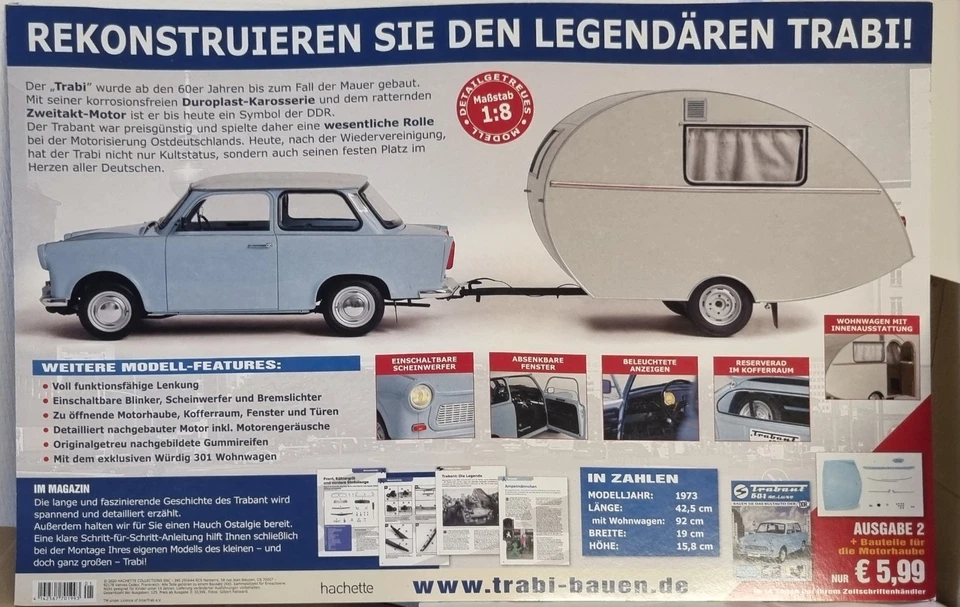 Trabant 601 de Luxe Bausatz Teile 1 UND 2 von Hachette 1:8, neu mit Heften - Bild 2 von 4