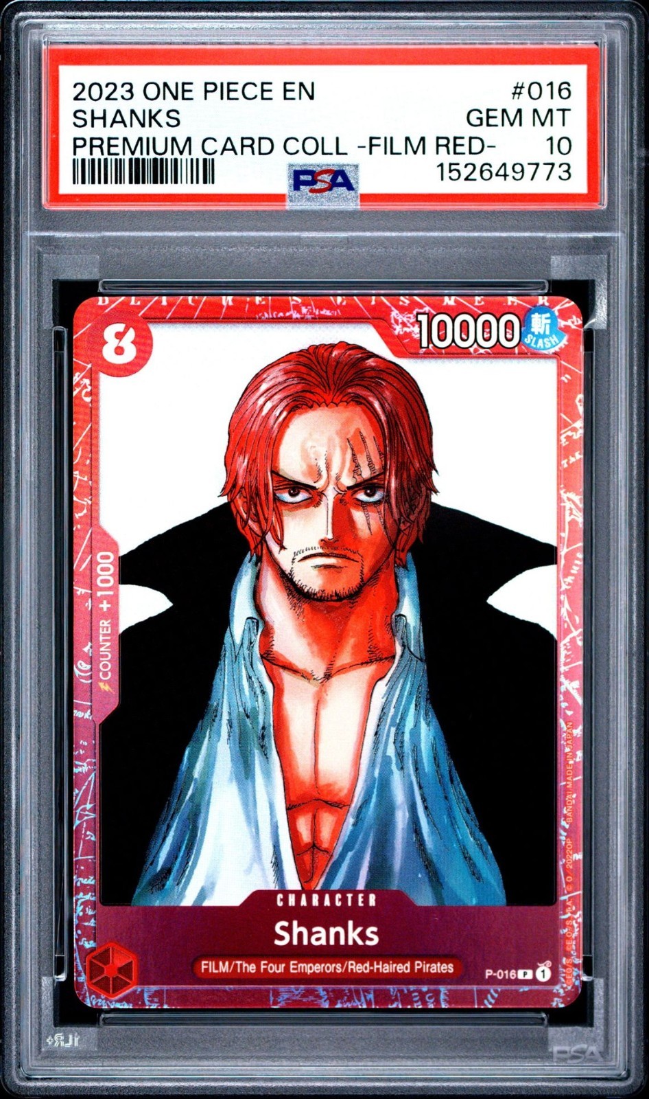 PSA 10 2023 ONE PIECE PREMIUM CARD COLLECTION FILM RED #016 SHANKS P-016 💎✨🔥