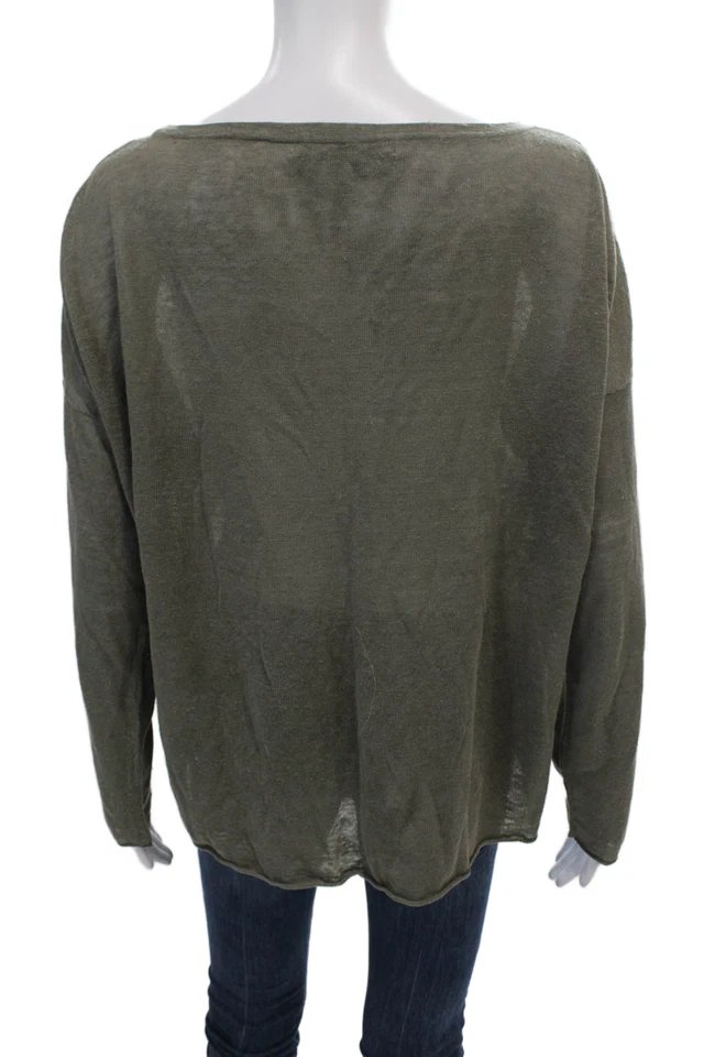 360 毛衣女式薄针织长袖露肩毛衣绿色 S 码 — 第 3/4 张图片