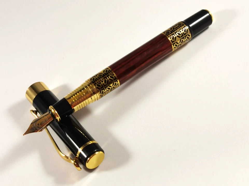 Füllfederhalter Metall mit Holzoptik mit Wunsch Gravur  Schwarz Füller Geschenk - Bild 2 von 4