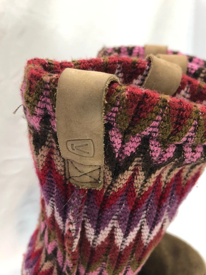 Keen Niñas Pequeñas Suéter Botas 8 Punto Chevron Rosa Morado Marrón Cuero Foto 2 de 4