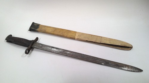 WWI Antik 1918 SIA Springfield Waffenkammer Bajonett Kampfmesser mit Holzscheide