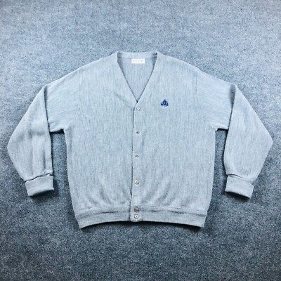 Vintage Izod Cardigan Mens XL Gray Button V Neck Sweater Knit