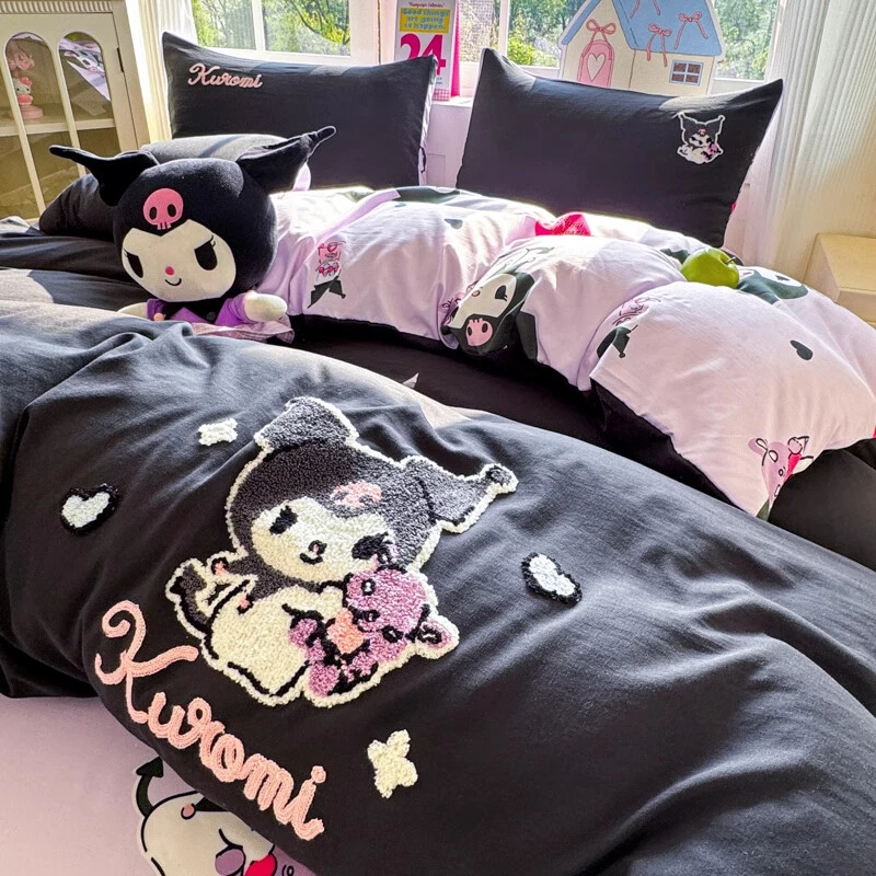 Lindo juego de cama Kuromi Melody Cinnamoroll sábana plana funda nórdica funda de almohada Foto 3 de 4