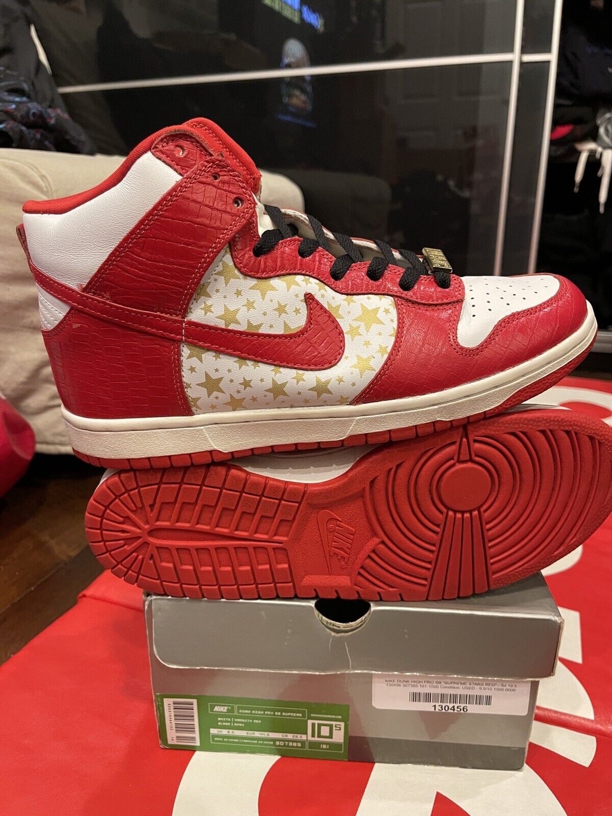 samfund tynd Fortløbende Nike SB Dunk High Pro Supreme Red Stars Size 10.5 Near Dead Stock  307385-161 | eBay