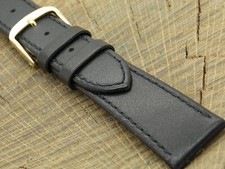 Hadley Roma Watch Band NOS Unused Vintage Black Calfskin w Gold Tone Buckle 20mm