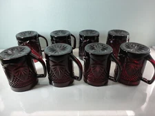 Set of 8 Vintage Luminarc Arcoroc Ruby Red Tempered Glass Coffee Cups Mug France