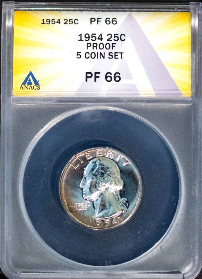 1954 5 Coin Silver Proof Set All Graded PF 66 by ANACS # 7670500 + Bonus - Image 3 of 4