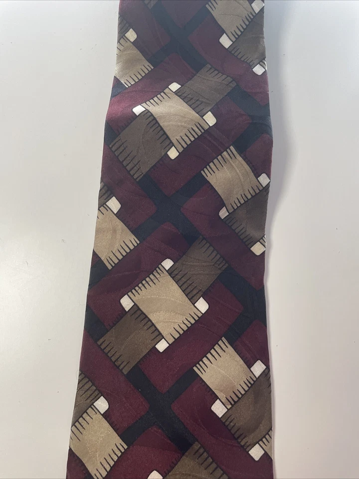 Corbata Woodward Cuello 4" Ancho 57.5" Largo Marrón Rojo 100% Seda Italiana Hecha en EE. UU. DE COLECCIÓN Foto 3 de 4