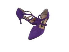 Vintage Maud Frizon Paris Purple Suede Cross Strap Heels Size 36.5 Or 6M