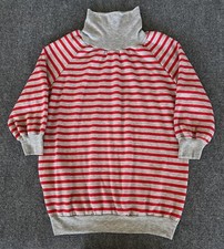 Mitchell VTG 80s Womens L Sweater Turtleneck Gray Red Stripe Lightweight Grandma