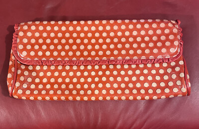 Ladies Arcadia Italian Leather Pink & Red Polka Dot Clutch Purse